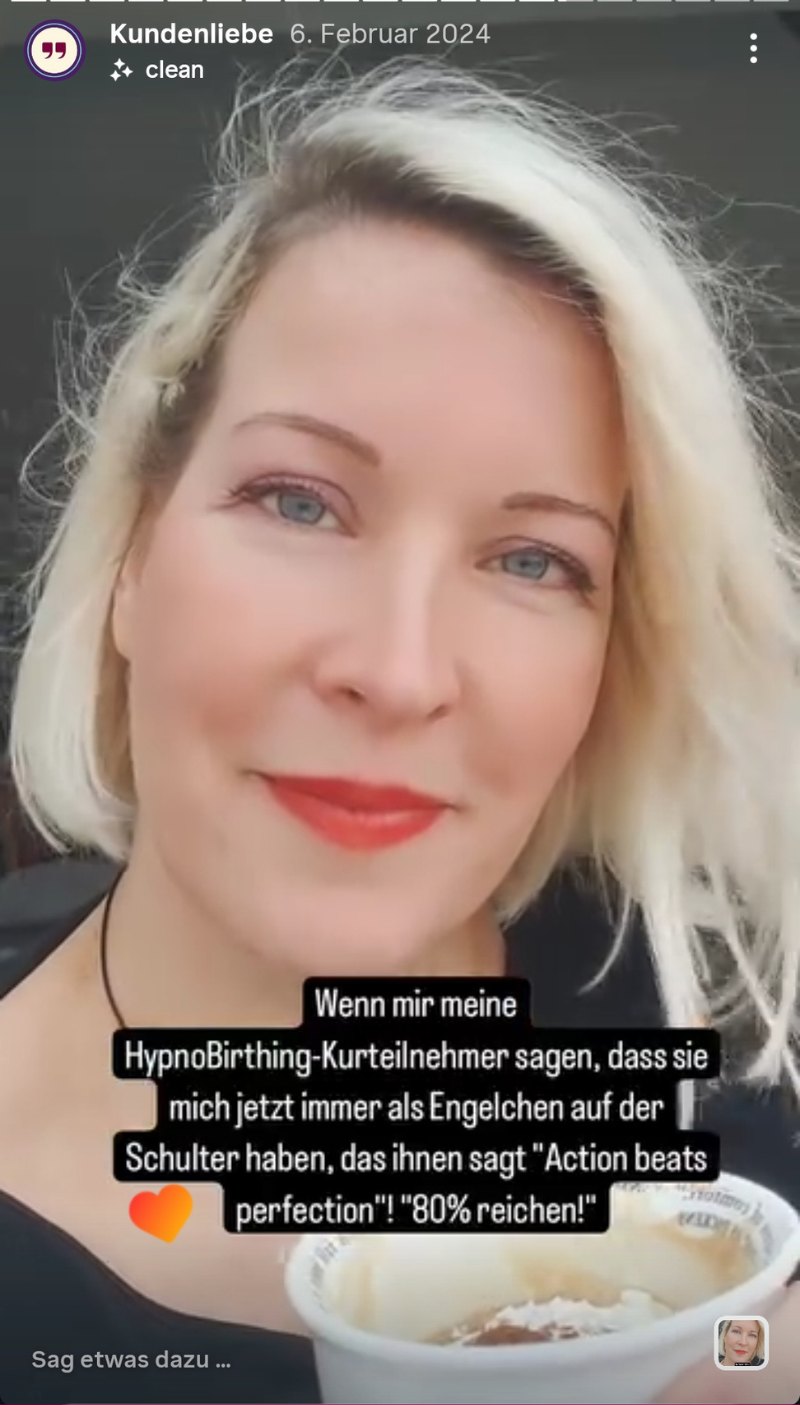 Instagram-Story von Alexandra Stern: Kursteilnehmerinnen sagen, sie haben jetzt das Engelchen auf der Schulter, das sagt: 80 Prozent reichen.