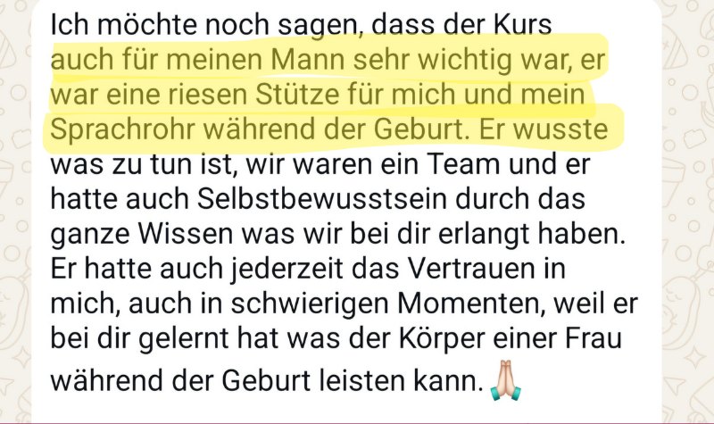 Nachricht von Irina: Der Kurs war auch für ihren Mann sehr wichtig, er war ihre Stütze und ihr Sprachrohr während der Geburt.