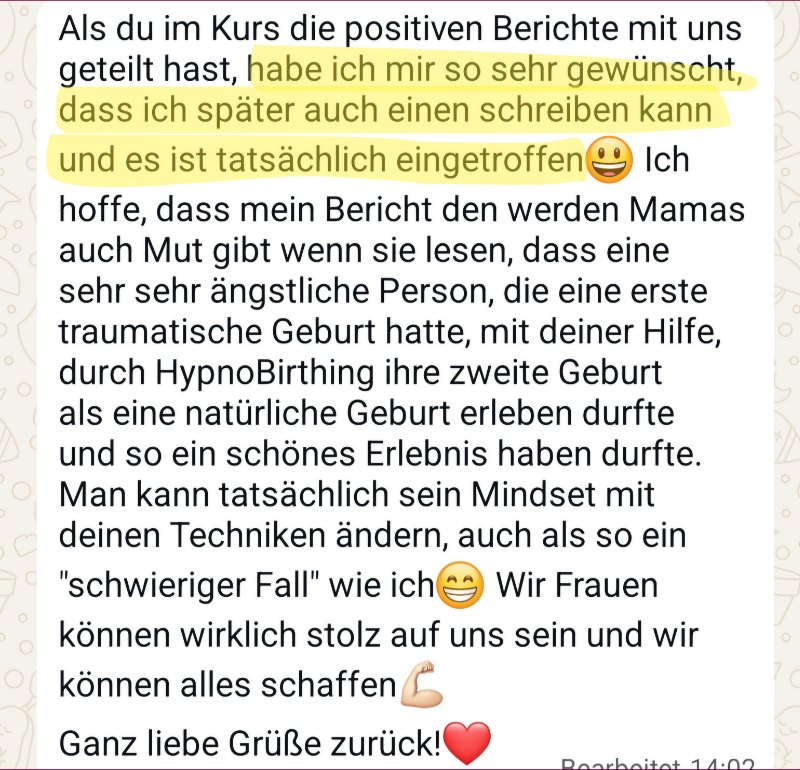 Nachricht von Irina: Als du im Kurs die positiven Berichte geteilt hast, habe ich mir gewünscht, später auch einen schreiben zu können, und es ist tatsächlich eingetroffen.
