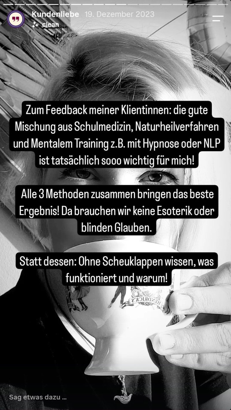 Instagram-Story von Alexandra Stern: die Mischung aus Schulmedizin, Naturheilverfahren und mentalem Training, ohne Esoterik oder blinden Glauben.