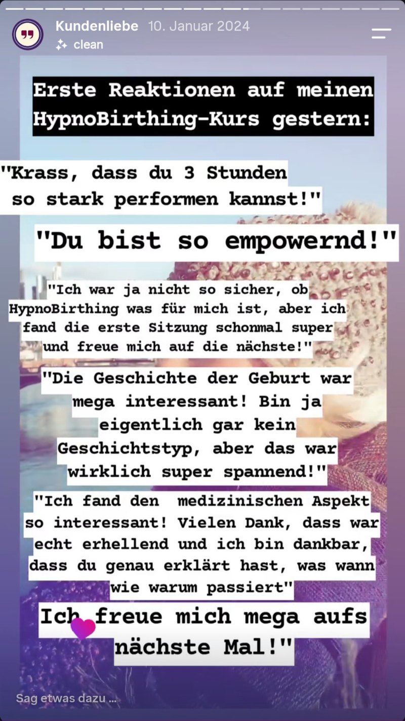 Instagram-Story mit ersten Reaktionen auf den HypnoBirthing-Kurs: Ich fand den medizinischen Aspekt so interessant.