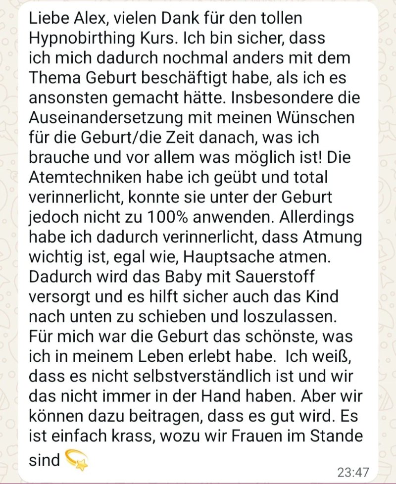 Nachricht von Simone: Für mich war die Geburt das Schönste, was ich in meinem Leben erlebt habe. Es ist einfach krass, wozu wir Frauen im Stande sind.