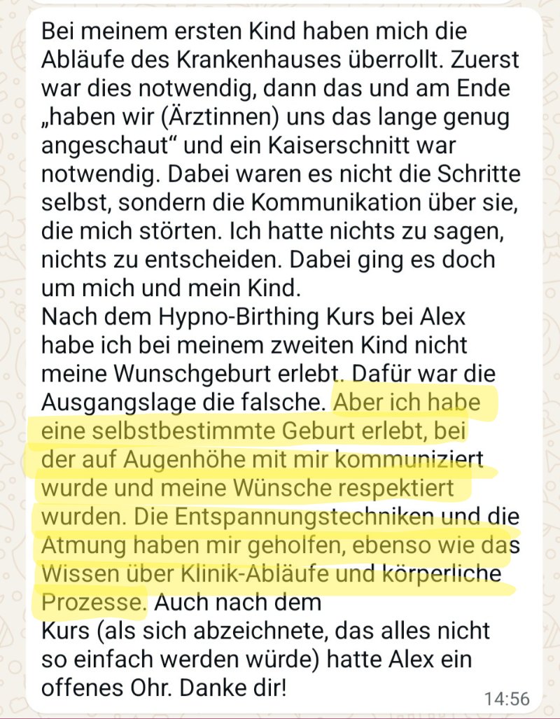 Nachricht von P.: Ich habe bei meinem zweiten Kind nicht meine Wunschgeburt erlebt, aber eine selbstbestimmte Geburt, bei der auf Augenhöhe mit mir kommuniziert wurde.